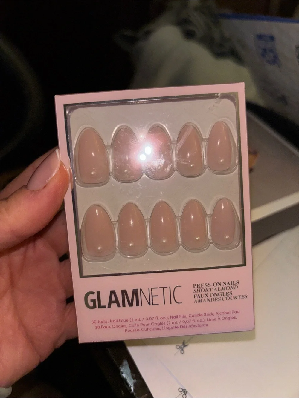 GLAMNETIC ~Press-On Short Almond Nails - Nude Pink w/Pearl Detail